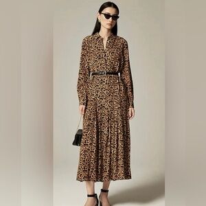 J. Crew Long Sleeve Leopard Print Pleated Maxi Dress size 14